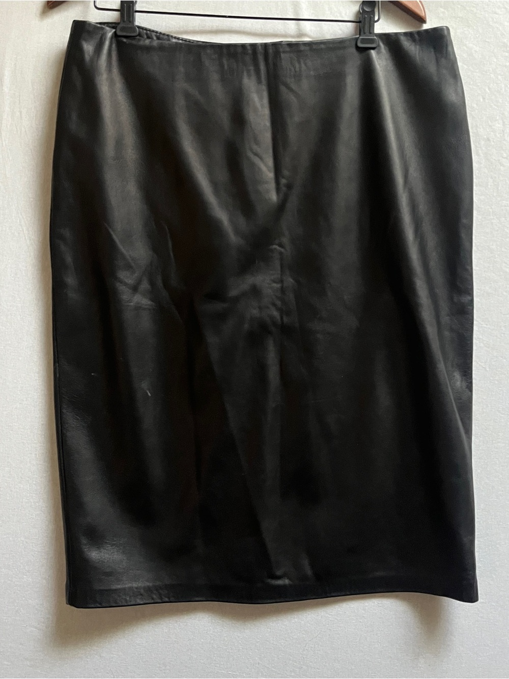 Danier Black Genuine Italian Leather Pencil Midi Skirt Size 12 High Rise